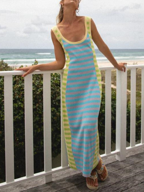 Mature Women Spring And Summer New Casual Knitted Maxi Dress