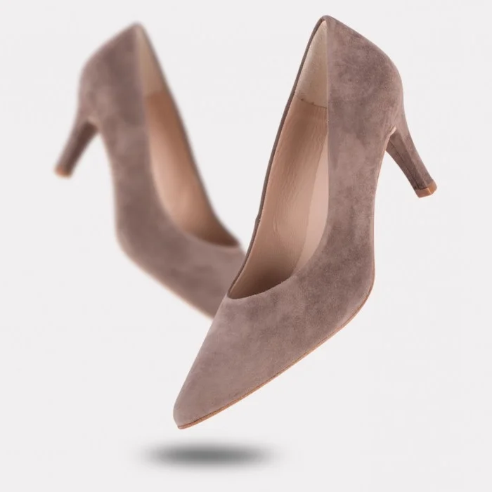 Women's Brown Basic Pumps Stiletto Heels Vegan Suede Pointy Toe Pumps |FSJ Shoes