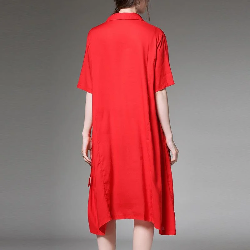 Women's new elegant linen cotton lapel dress
