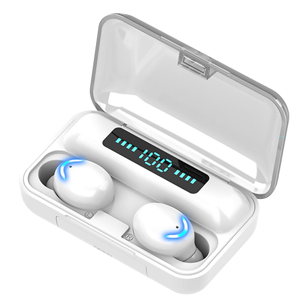 

F9 TWS Bluetooth Earphone LED Touch Bass Headset w/Flat Charge Box (White), 501 Original