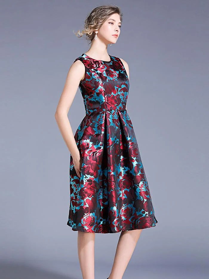 Temperament color sleeveless vest jacquard dress