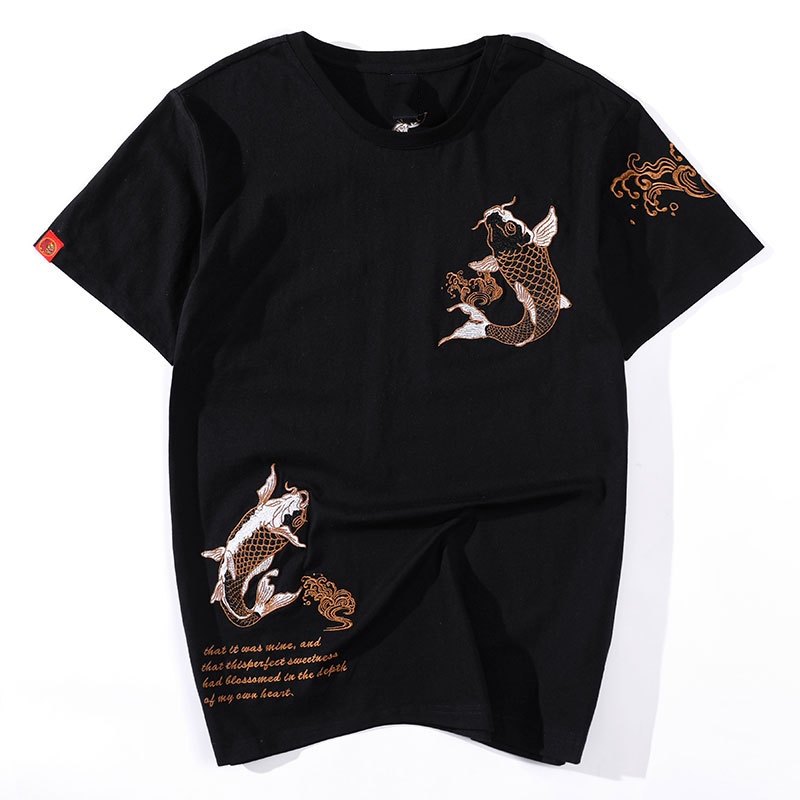 Embroidered Carp Loose Cotton T-shirt