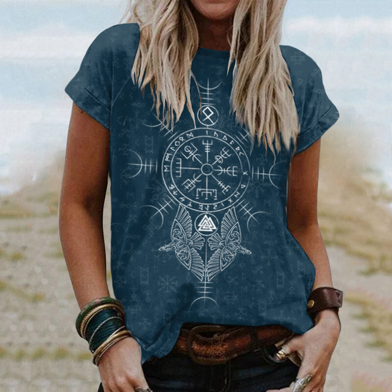 Tribal Viking Birds Ethnic Print Short-Sleeved T-Shirt