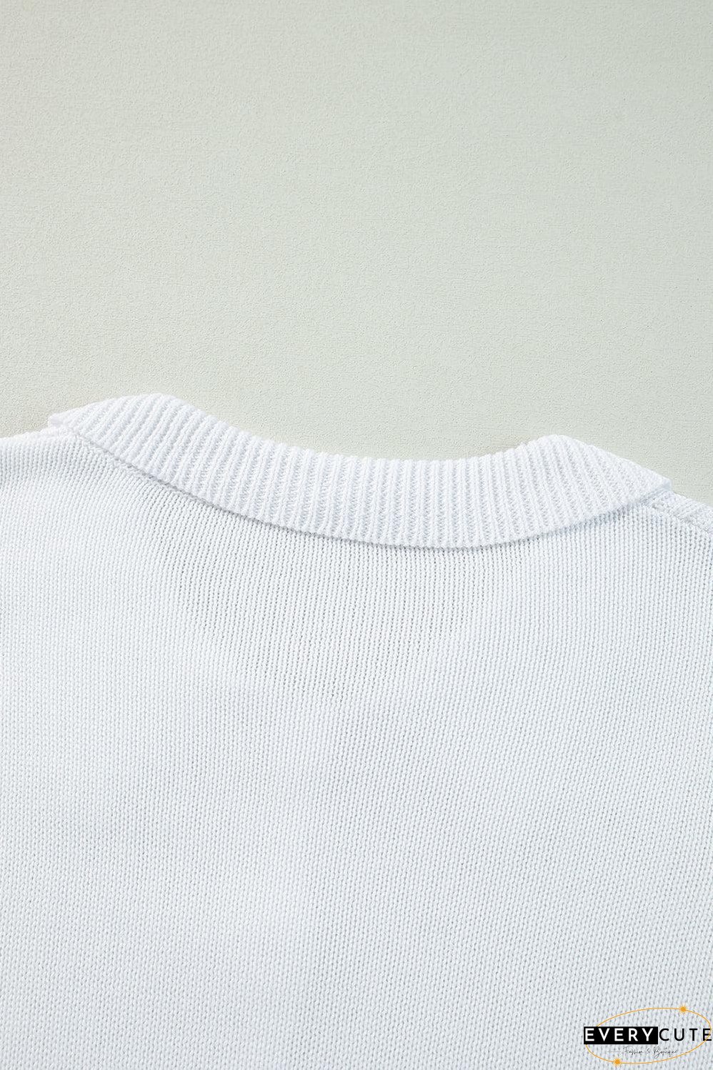 White Collared Button-up Loose Fit Casual Sweater