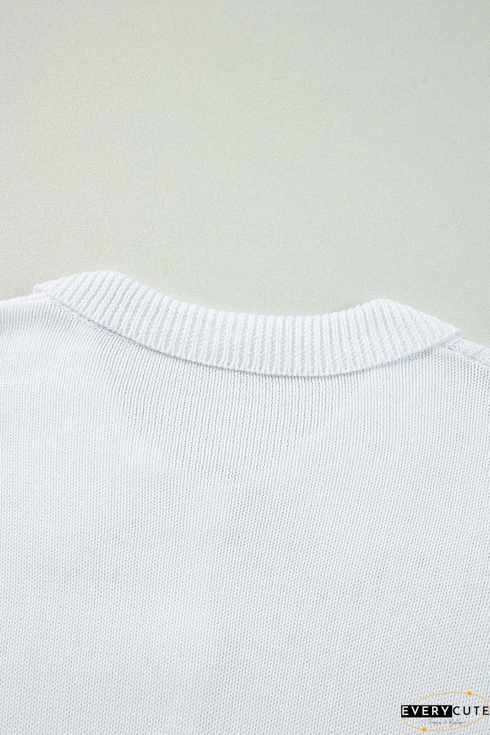 White Collared Button-up Loose Fit Casual Sweater