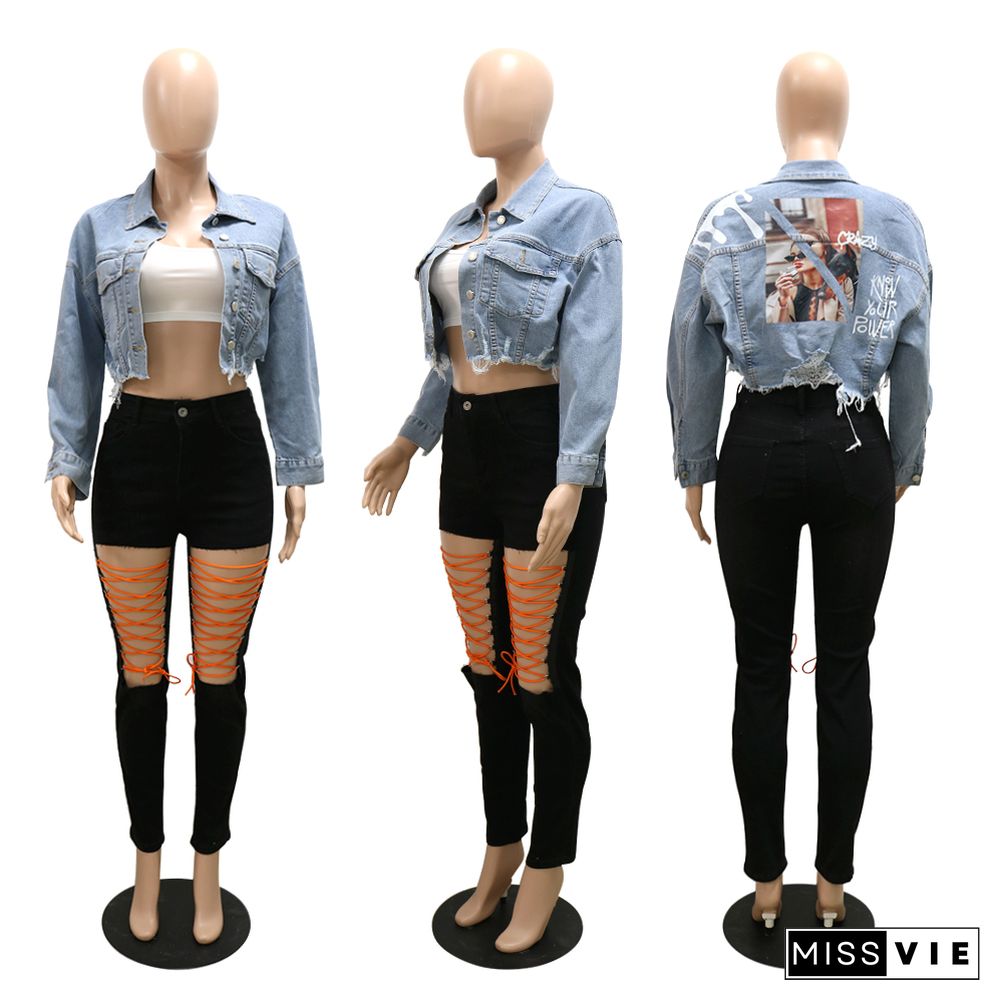 Vintage Outerwear Button Down Cropped Denim Jacket