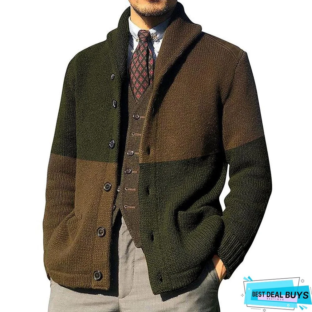 Cardigan Color Matching Button Long Sleeve Knitted Coat