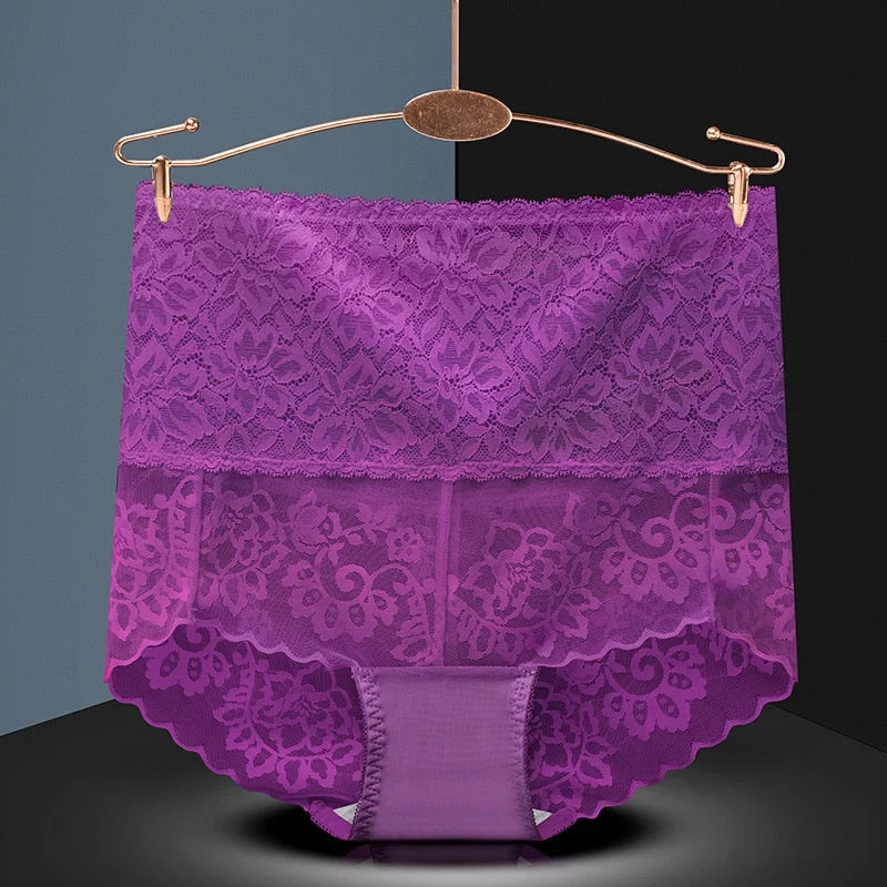 Plus Size Butt Lifter Panties Sexy Lace High Waist Briefs Women Flowers Underwear Girdle Waist Pants Transparent Silk Knickers