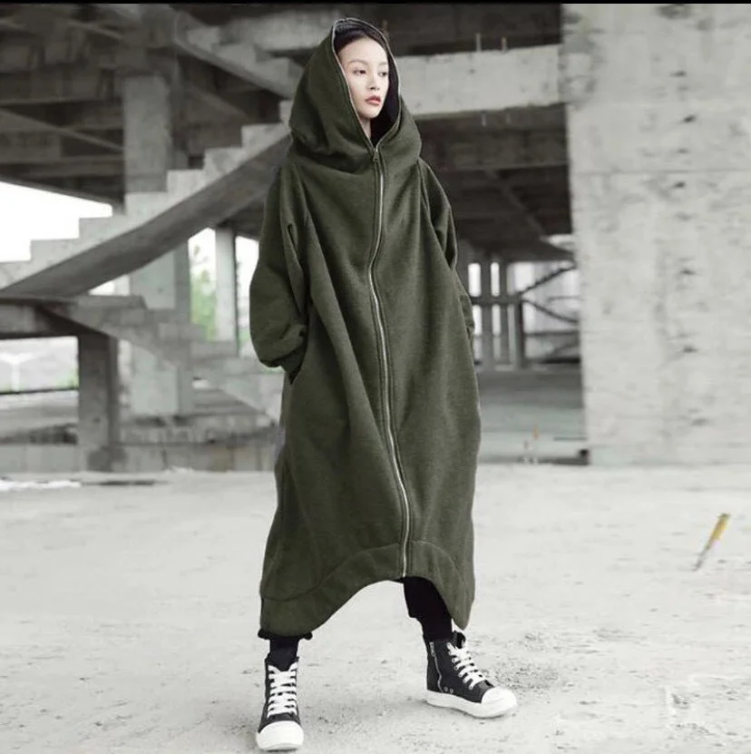 Uveng Loose Street Zipper Hooded Long Lining Hoodies