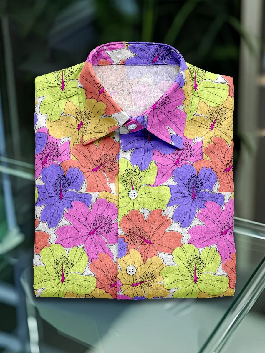 Men's Casual Resort Floral Print Short Sleeve Shirt 