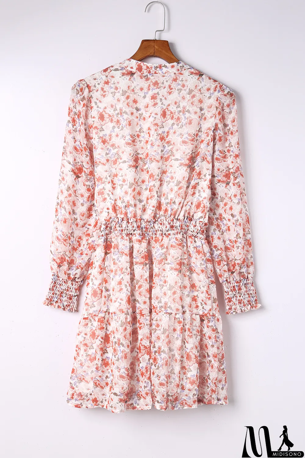 MidiSono - Red Shirred High Waist Floral Mini Dress