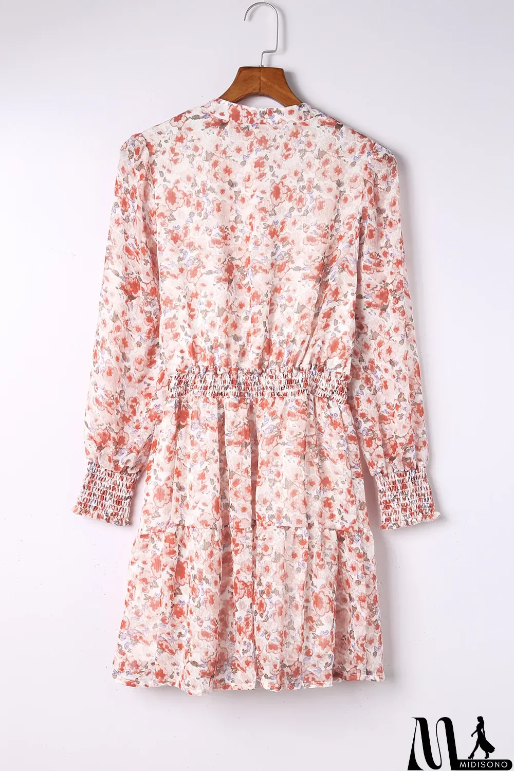 MidiSono - Red Shirred High Waist Floral Mini Dress