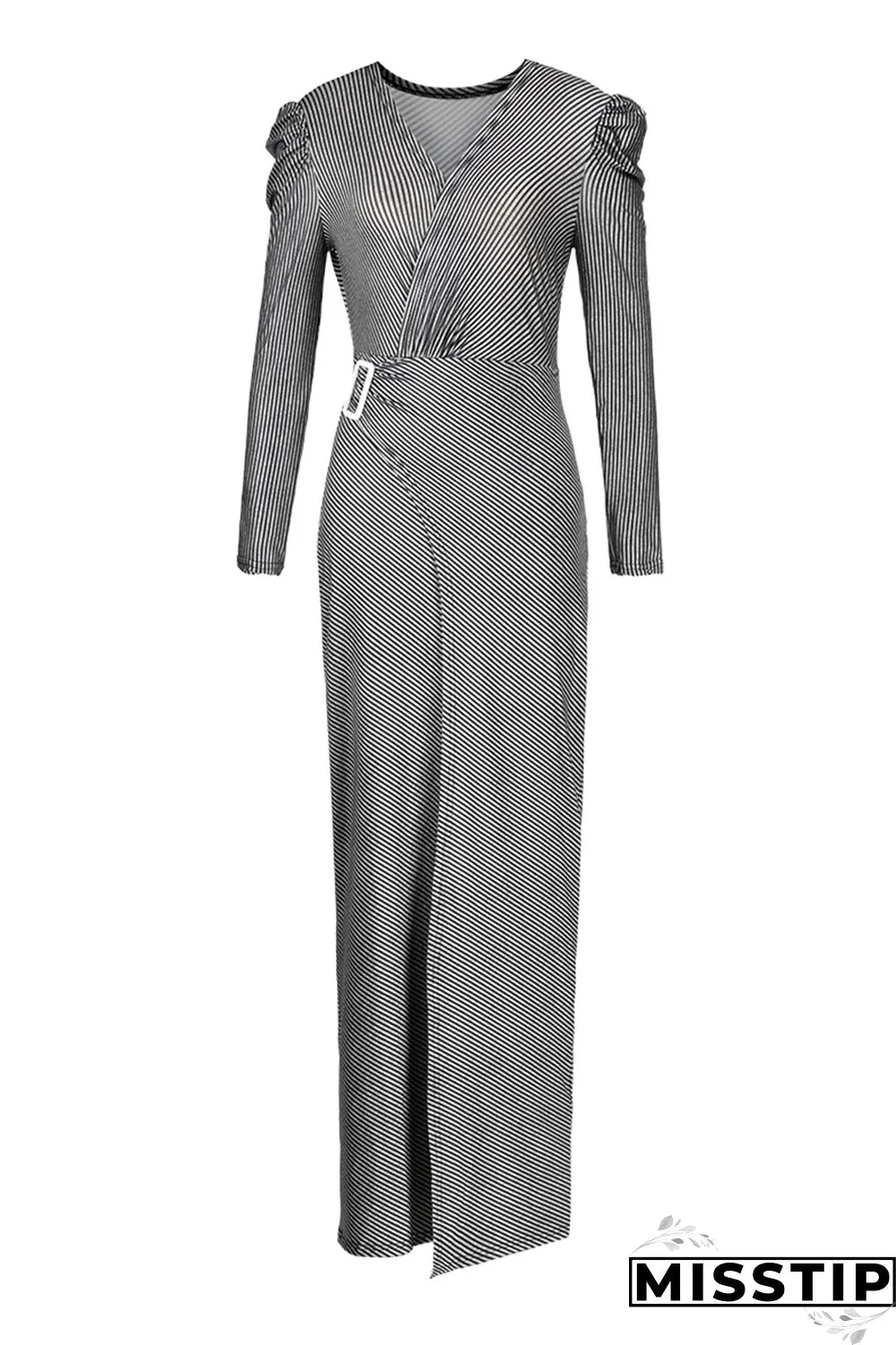 Grey Fashion Casual Solid Patchwork Slit V Neck Evening Dress