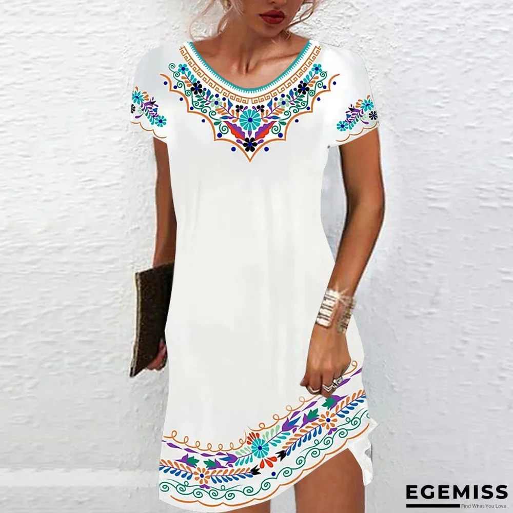 Mid-waist Printed Urban Casual Short Sleeve Dress | EGEMISS