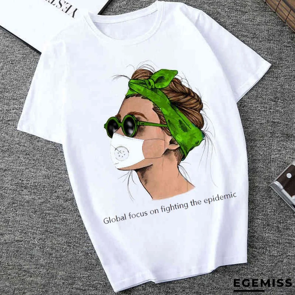 White Fashion Casual Print Short Sleeve T-shirt | EGEMISS