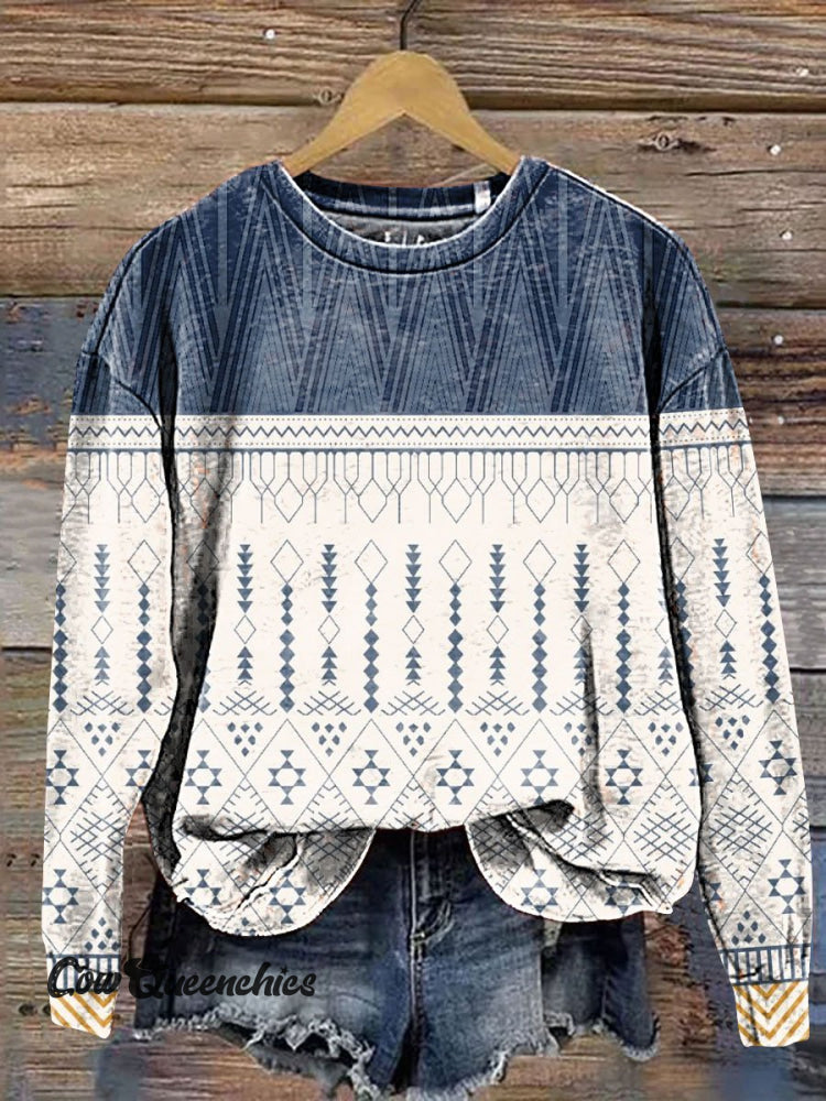 Geometric Pattern Art Print Casual Sweatshirt Multicolor / S