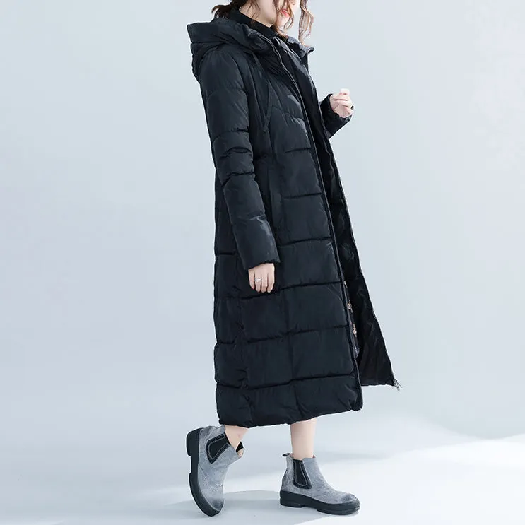 women new black trendy plus size hooded quilted coat women pockets zippered cotton coats