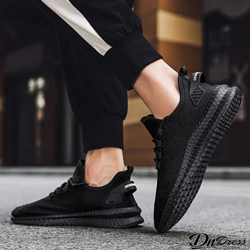 Men’s Breathable Almond Toe Back Pull-Tab Lace-Up Mesh Paneled Non-Slip Sneakers