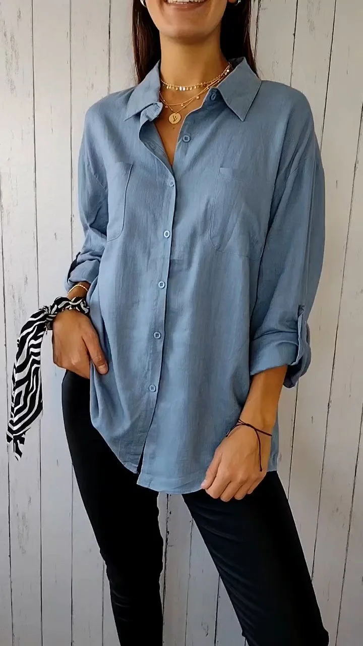 Cotton and Linen Mid-sleeve Shirt