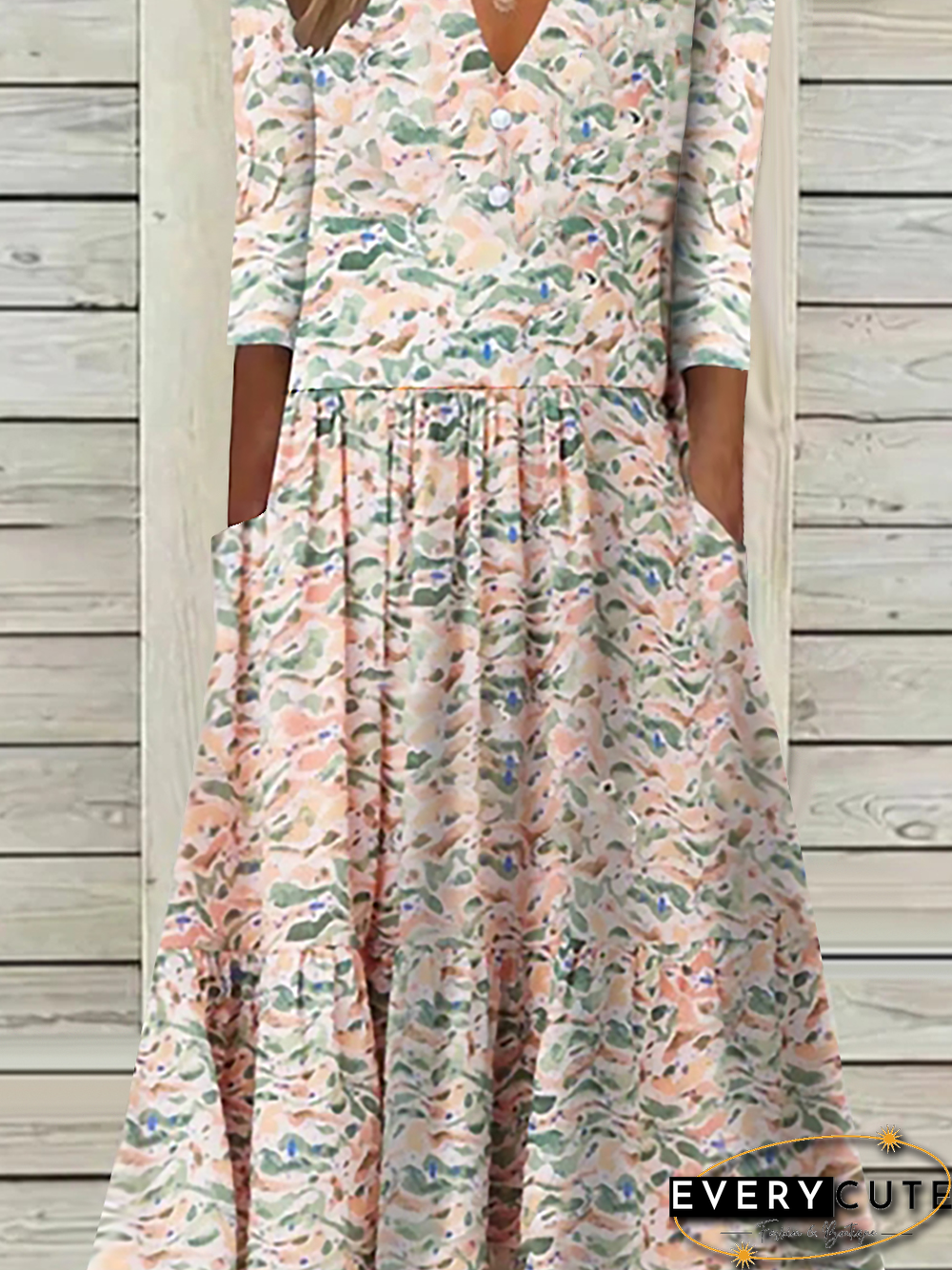 V Neck Short Sleeve Woven Dress