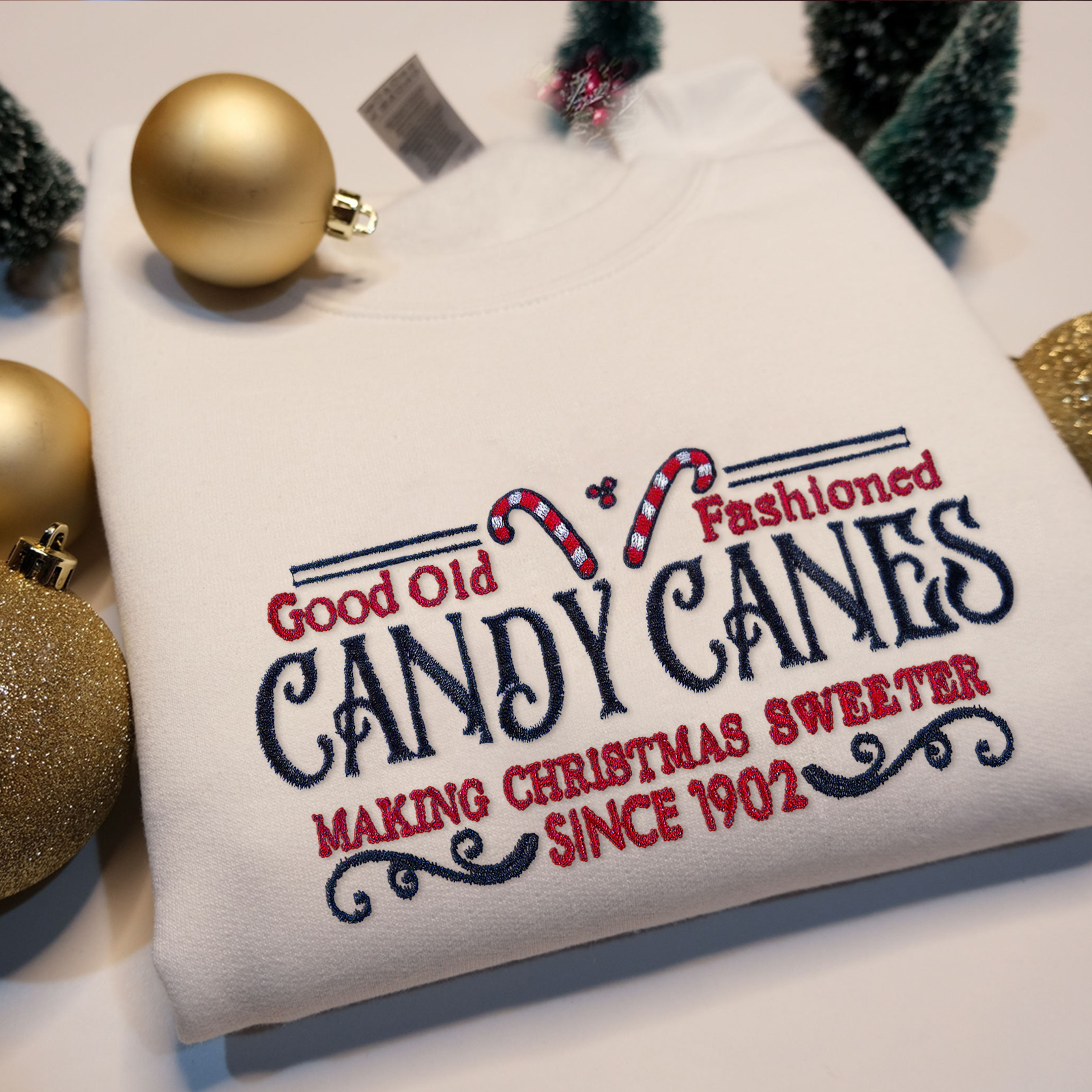 Candy Cane Christmas Embroidered Sweatshirt