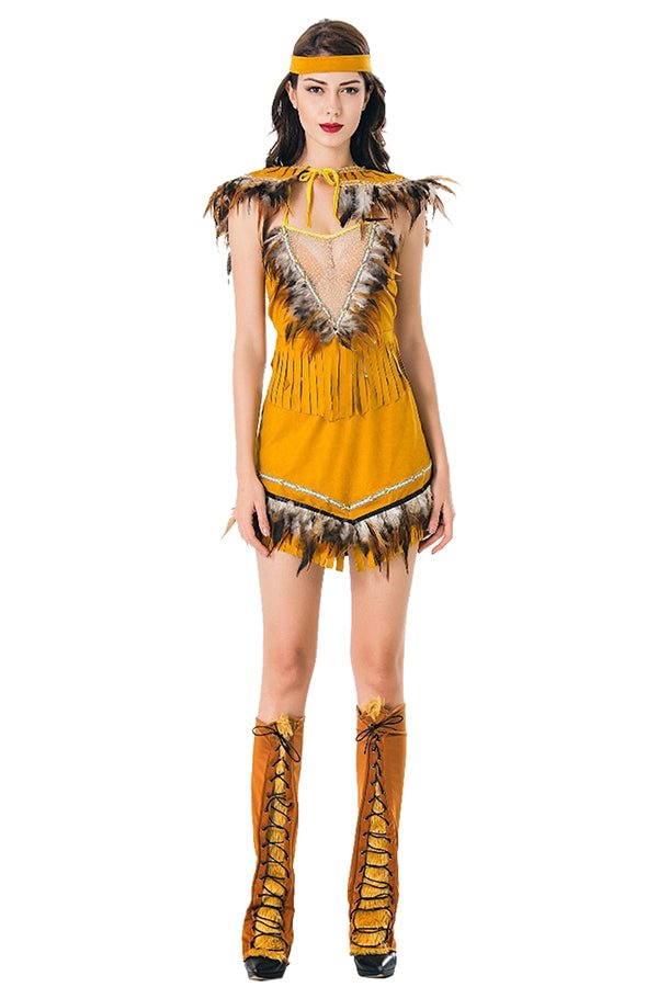 Sexy Pocahontas Indian Princess Halloween Costume Yellow-elleschic