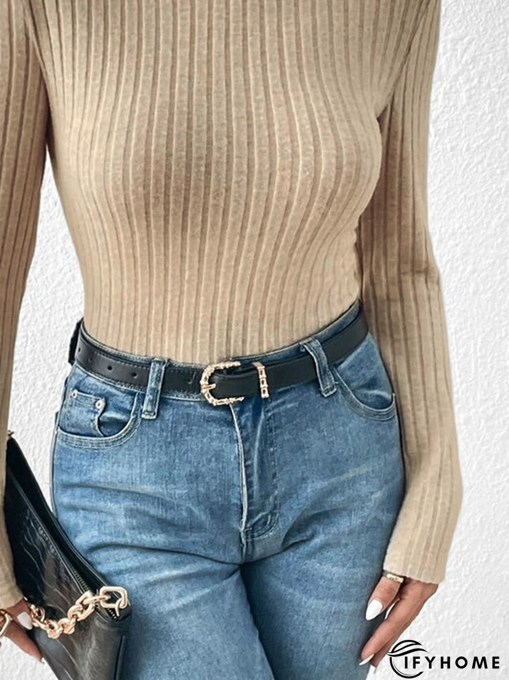 Half Turtleneck Casual Plain Regular Fit T-Shirt | IFYHOME