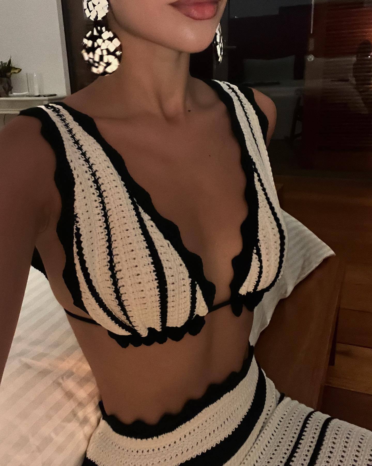 Ootddress Knitwear 2 Piece-Set Striped Maxi Skirt Female Bustier Bandage And High Waist Long Skirt Sets Fashion Summer Women Outfits