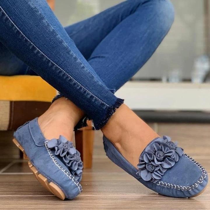 Women Comfy Slip-on Flower Suede Loafers -loafers
