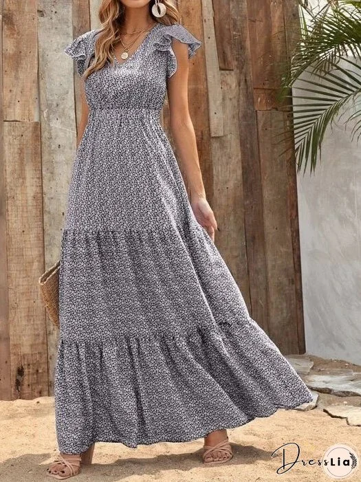 Dresses Printed V-Neck Short Sleeve Dress for Women