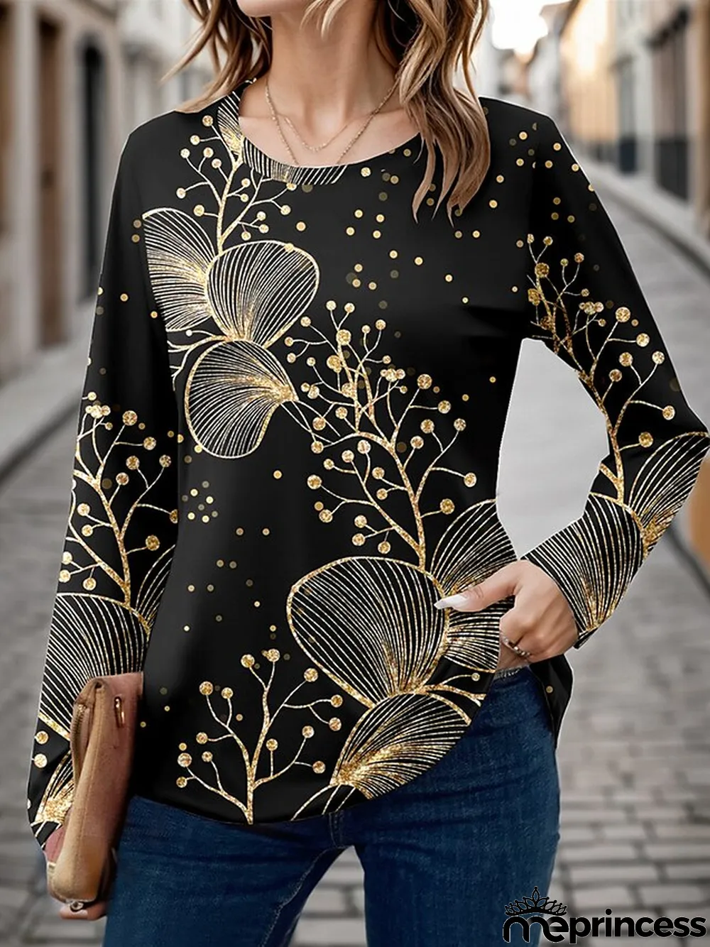 Women's T shirt Tee Floral Butterfly Daily Weekend Black Blue Brown Print Long Sleeve Fashion Round Neck Regular Fit Spring