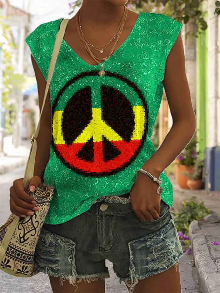 Black Pride Peace Sign Glitter V Neck Tank Top