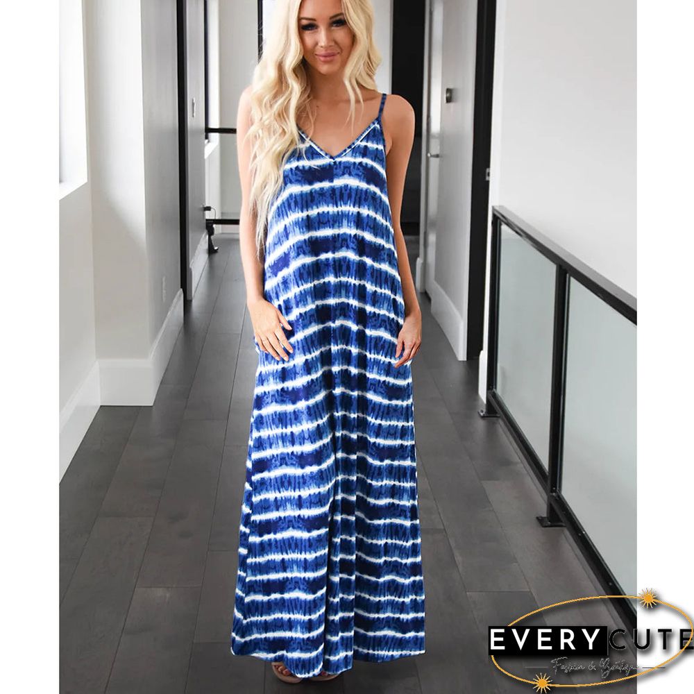 Sleeveless Scoop Neck Striped Loose Long Dress