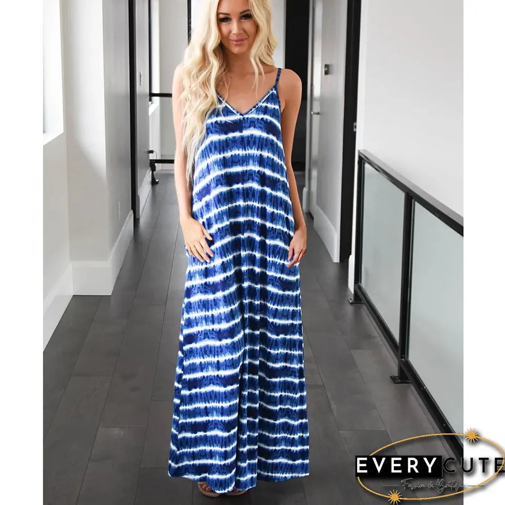 Sleeveless Scoop Neck Striped Loose Long Dress