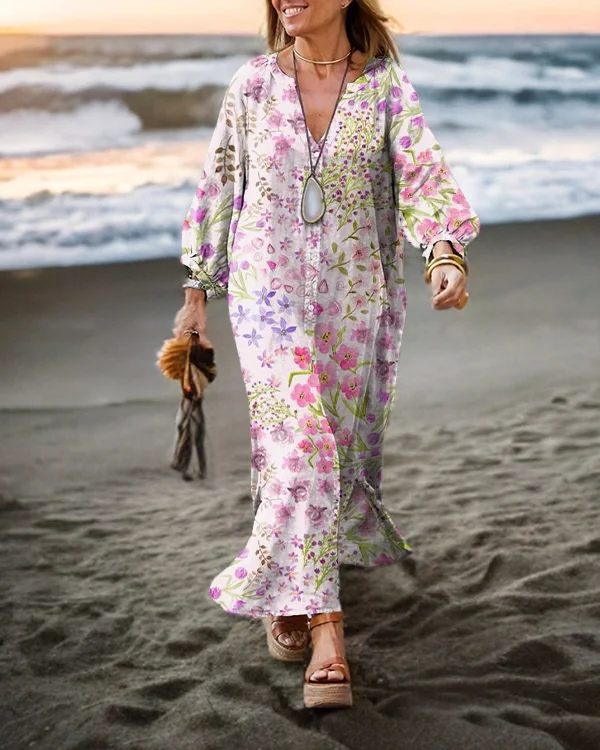 Vintage Floral Long Sleeve Cardigan Dress