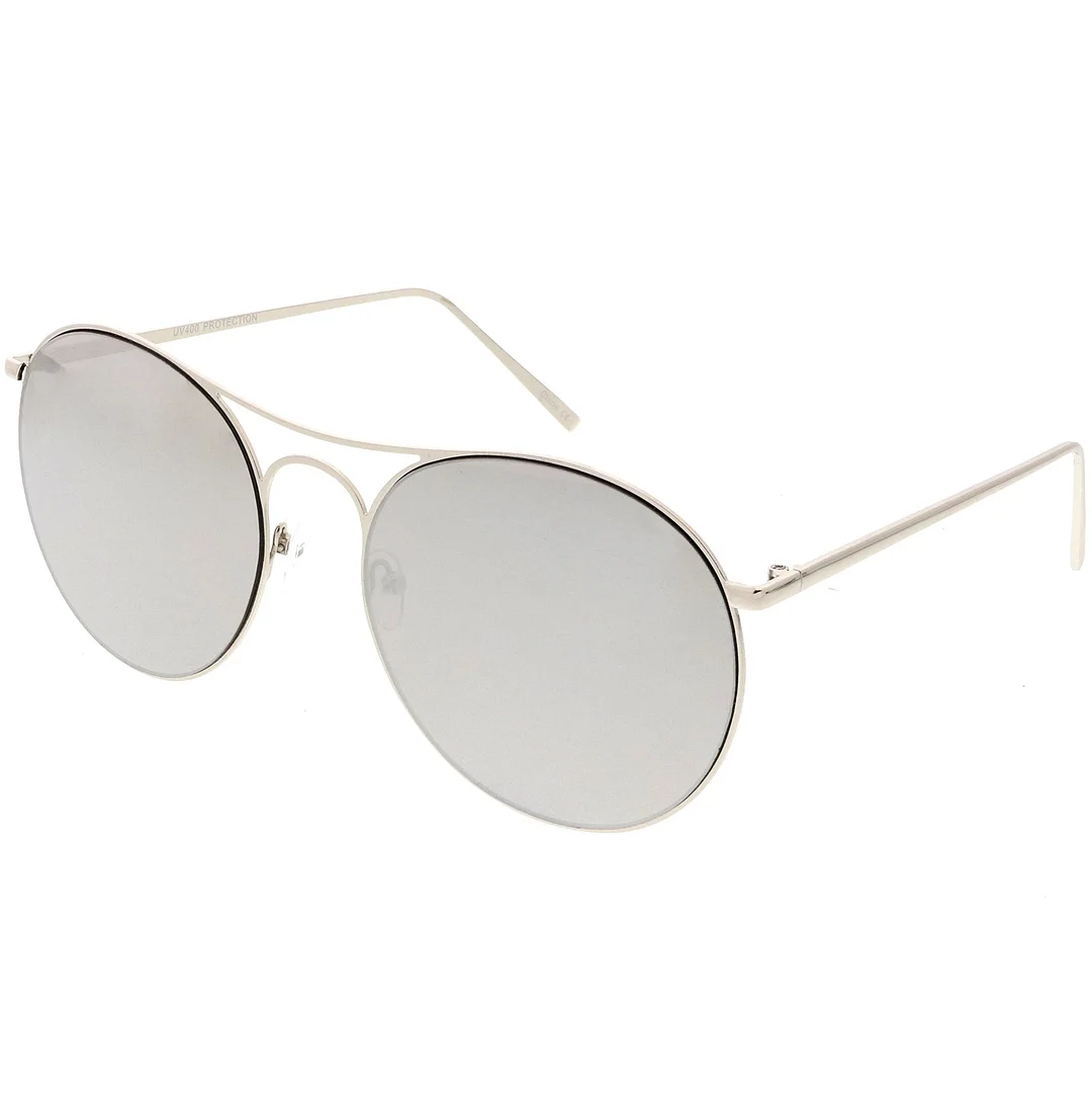 Oversize Metal Aviator glasses Double Nose Bridge Round Color Mirrored Flat Lens 65mm