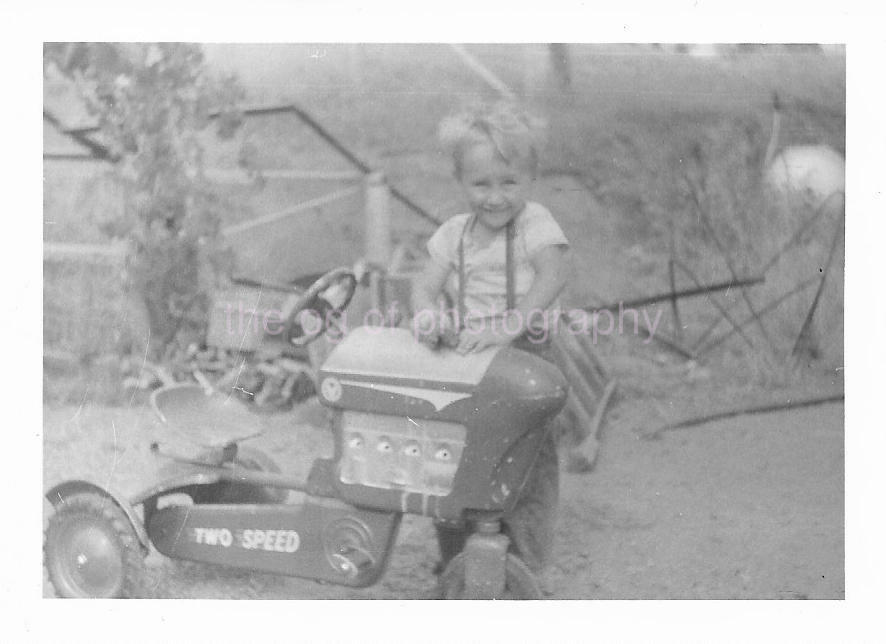 Vintage FOUND Photo Poster paintingGRAPH bw TRACTOR BOY Original Snapshot 010 16 H