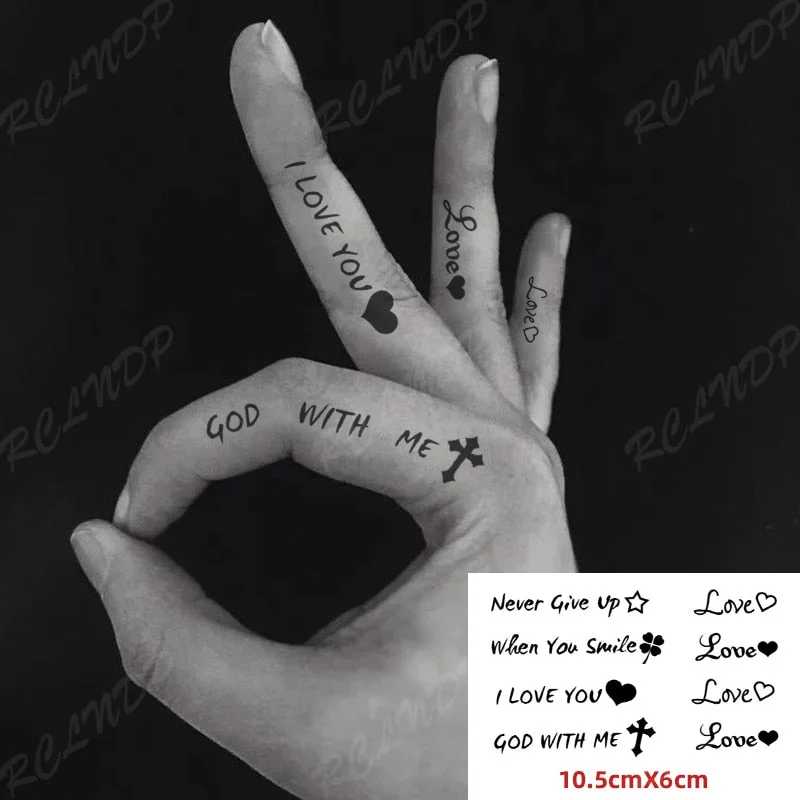 Waterproof Temporary Tattoo Sticker Neck Black Word Angel Devil Bull Cross English Letters Flash Tatoo Fake Tatto for Woman Men