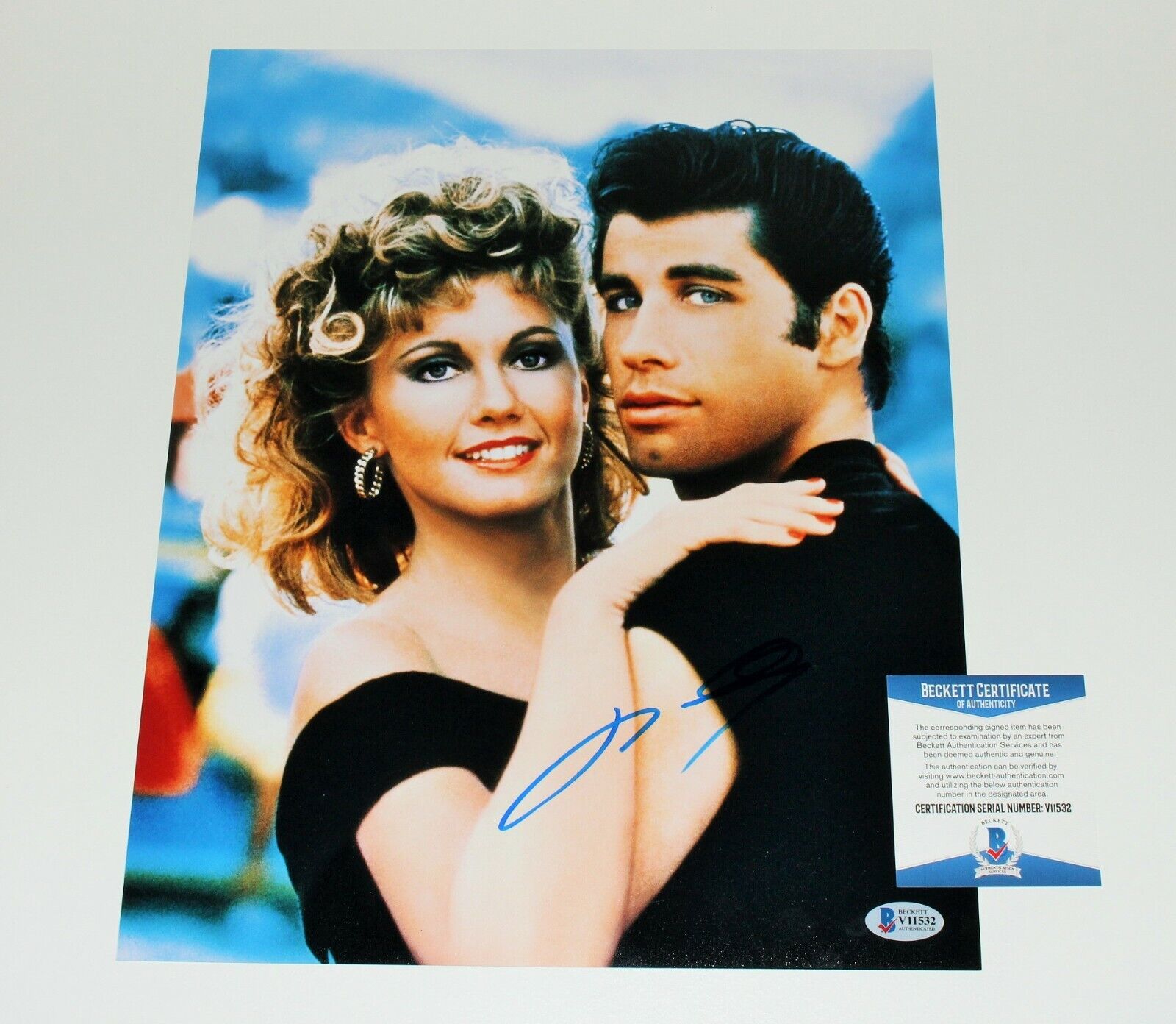 JOHN TRAVOLTA *SIGNED* GREASE 11x14 MOVIE Photo Poster painting BECKETT COA OLIVIA NEWTON JOHN