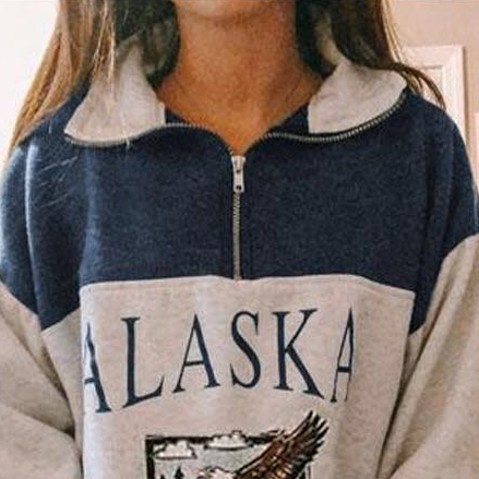 Girl Fashion Metal Zipper Shoulder Sleeve Coloring Sweatshirt
