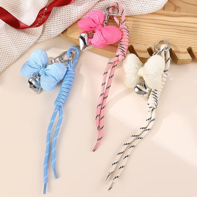 Sweet Cherry Heart Shape Bow Knot Artificial Pearl Alloy Polyester Bag Pendant Keychain