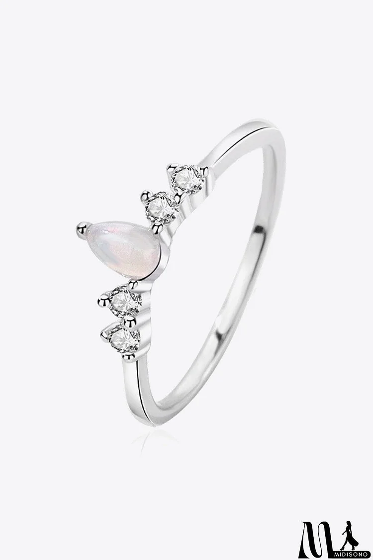 Pear Shape Opal Inlaid Zircon Ring