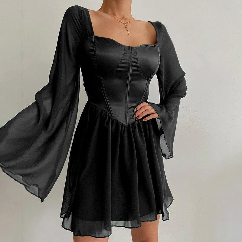 NIMIY White Long Sleeve Office A-Line Dress For Women High Street Elegant Mini Dresses Spring Ladies Black Fashion Party Outfits