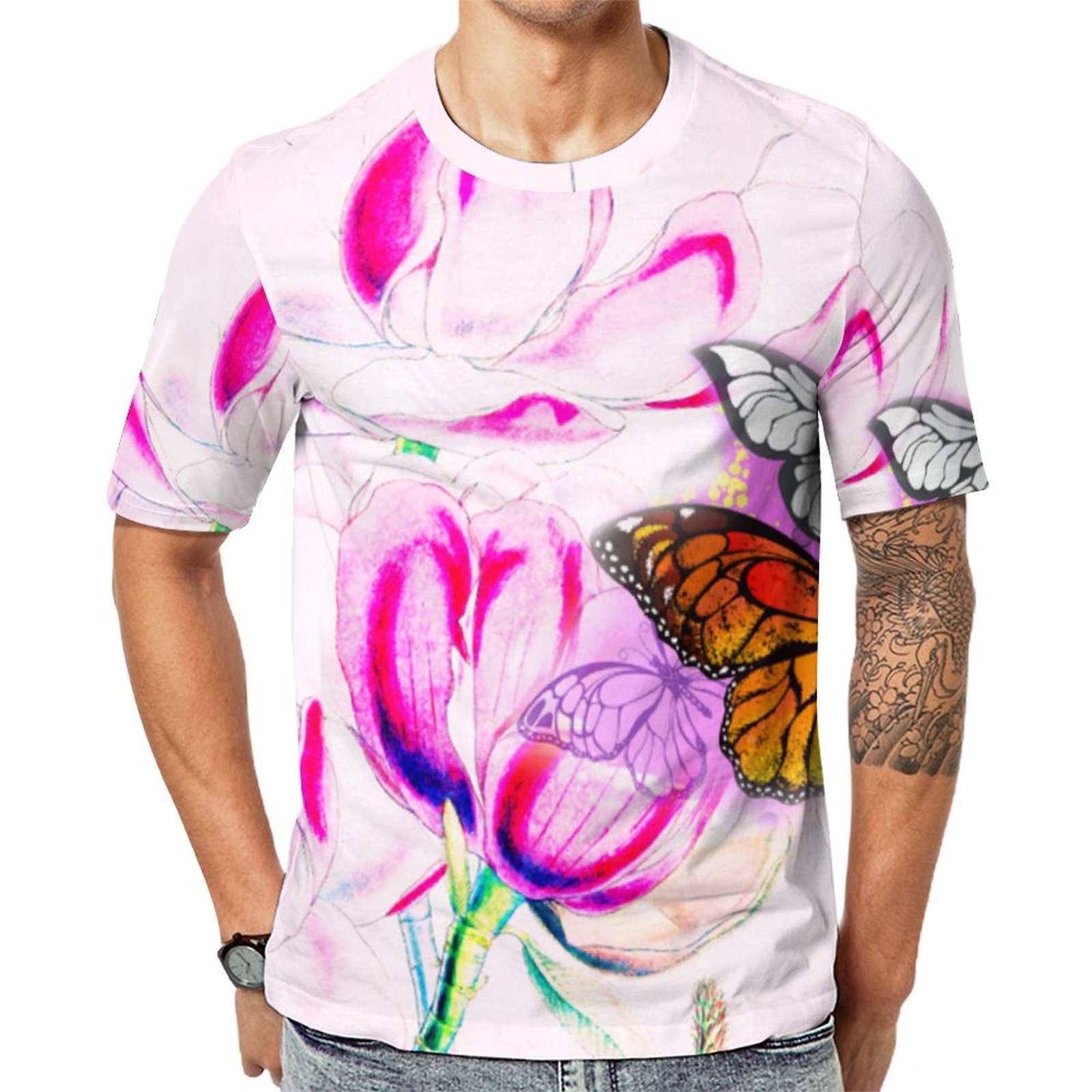 Monarch Butterflies Flower On Purple Short Sleeve Print Unisex Tshirt Summer Casual Tees for Men and Women Coolcoshirts