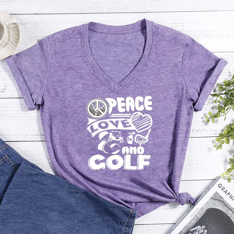 Golf peace love golf V-neck T Shirt-Annaletters