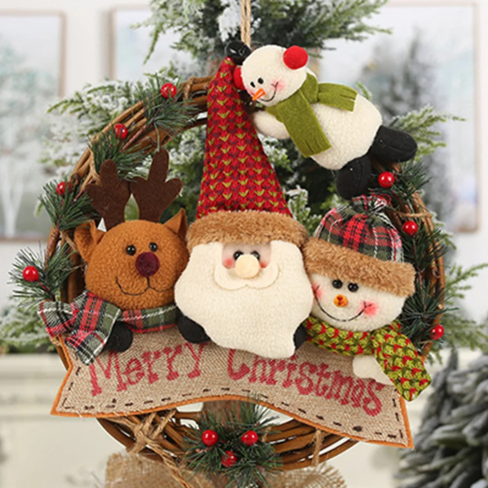 Santa Snowman Elk Rattan Wreath Wreath Ornament Christmas Decorations