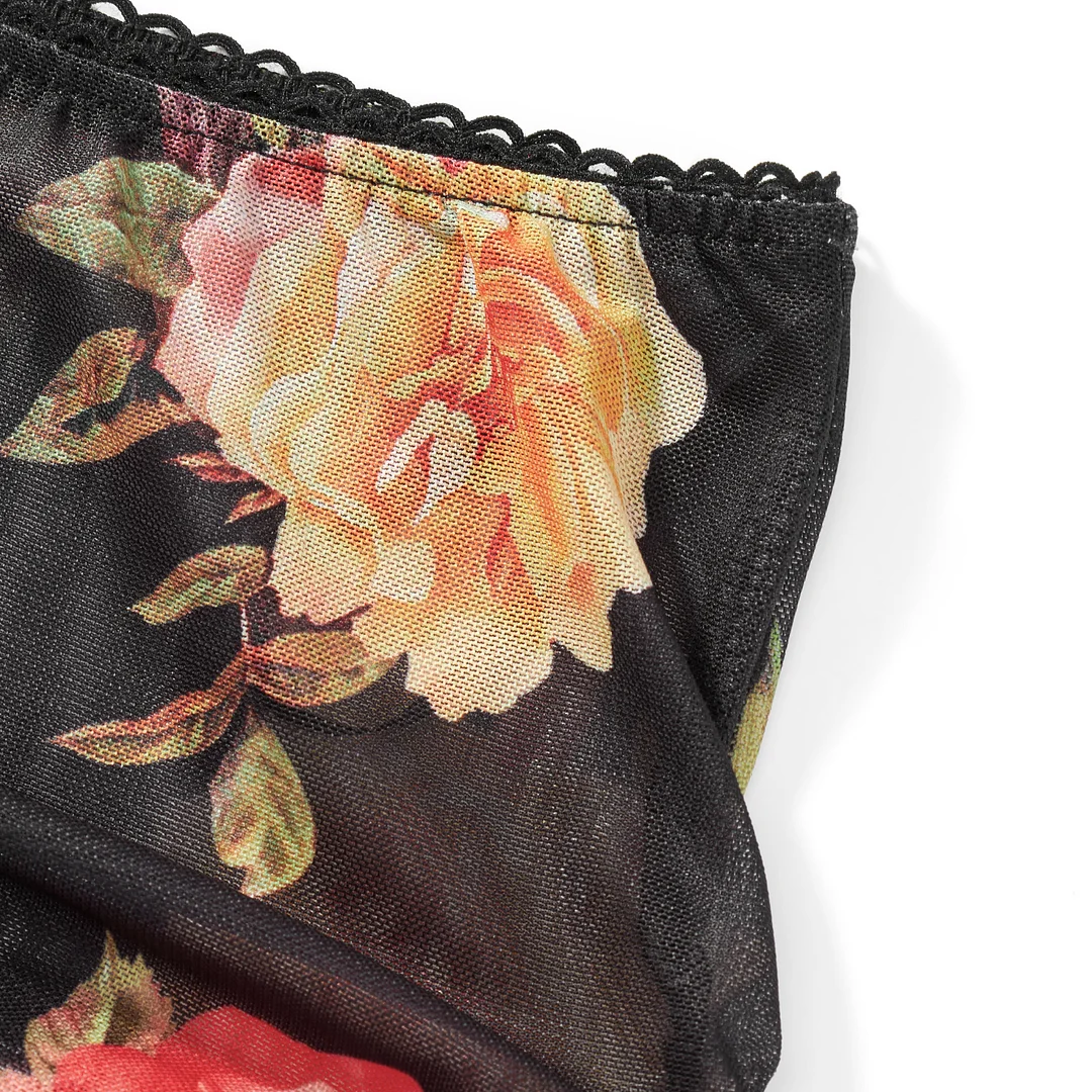 HiriWomen's Summer Set Sleeveless V Neck Low Cut Cami Tops + Elastic Waist Flower Print Mini Skirt 2 Piece Outfits