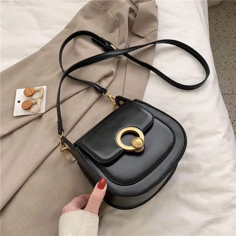 PU Leather Saddle Bags For Women 2022 Fashion Shoulder Simple Bag Lady Solid Color Solid Handbags