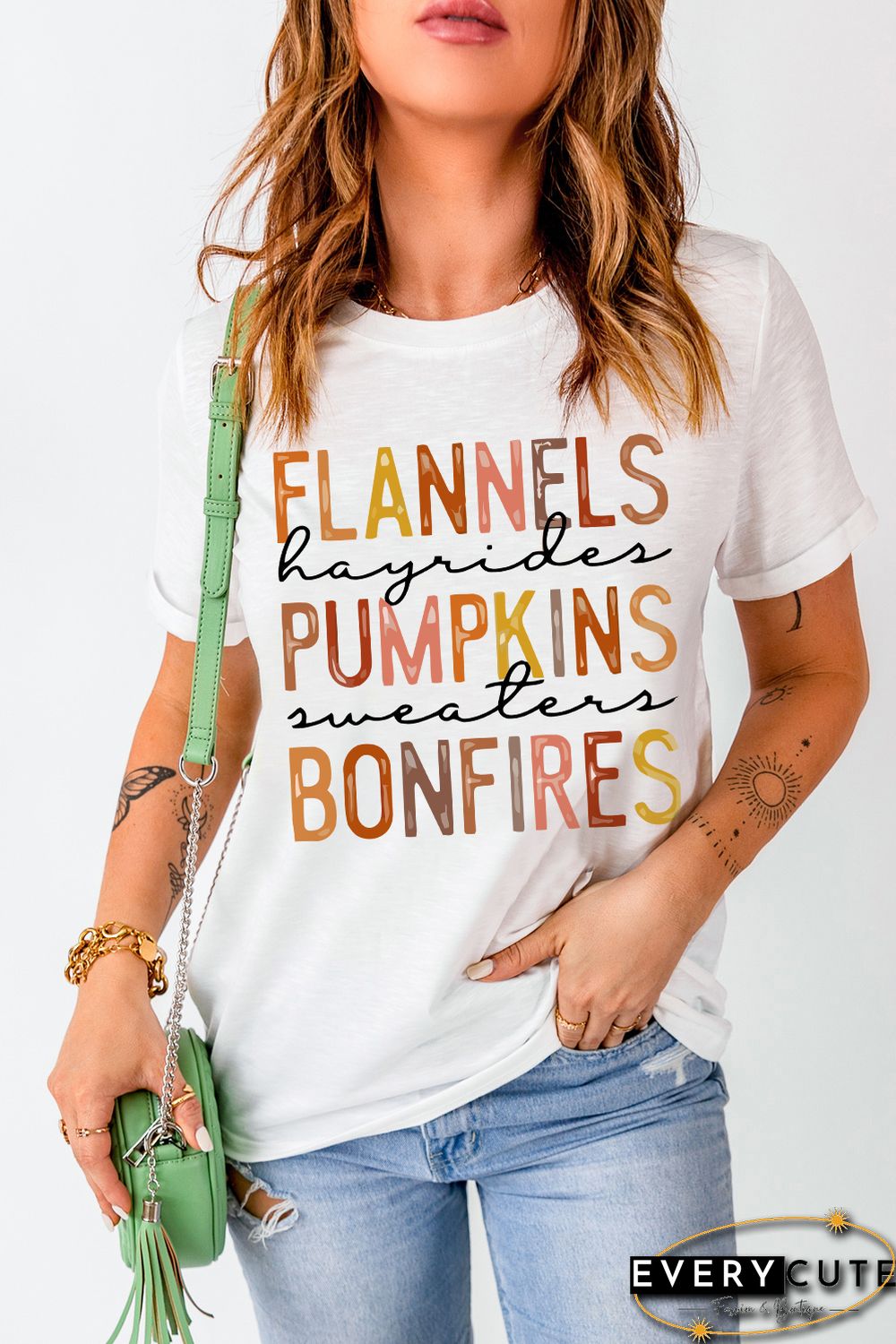 White Flannels Pumpkins Bonfires Letter Graphic Tee