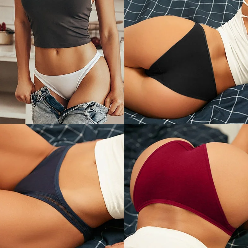 2PCS/Set Sexy Lingerie Women Panties Lace Underwear Female Underpants Cotton Briefs Low Waist Mesh Hollow Out Pantys Lingerie